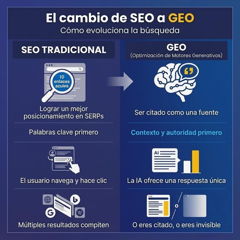 el cambio de SEO a Geo Nosunelanube posicionar con IA